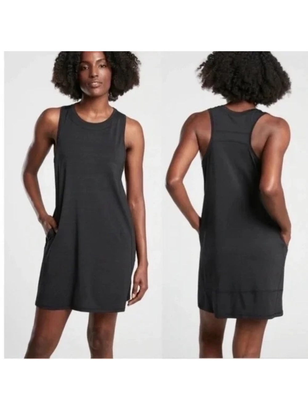 Athleta Pacifica Illume Tank Racer back Dress Small Pockets Black